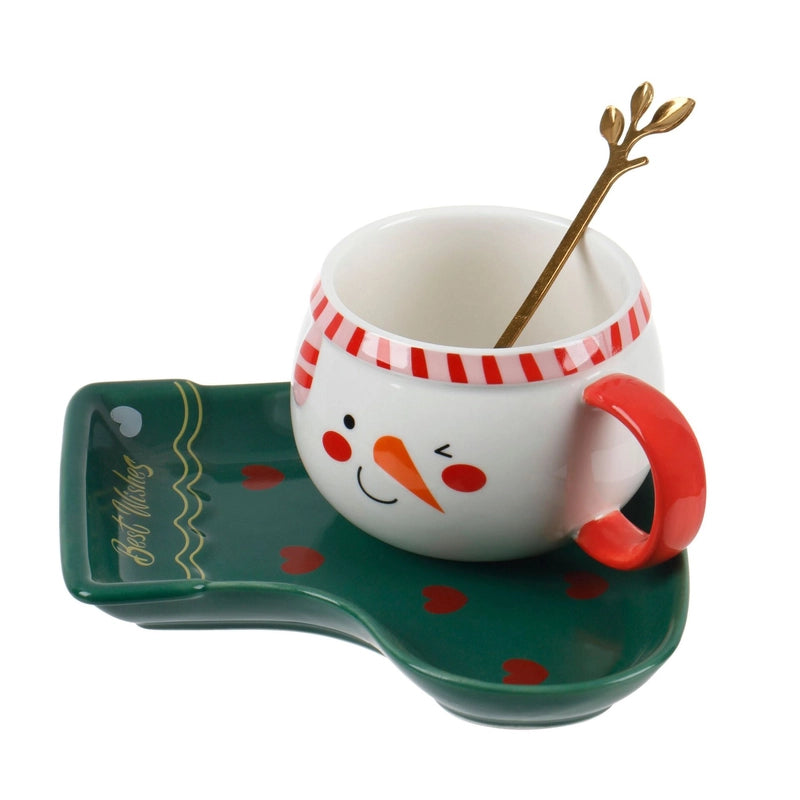 Christmas Cute Snowman Ceramics Plate Water Bottles 1 Set