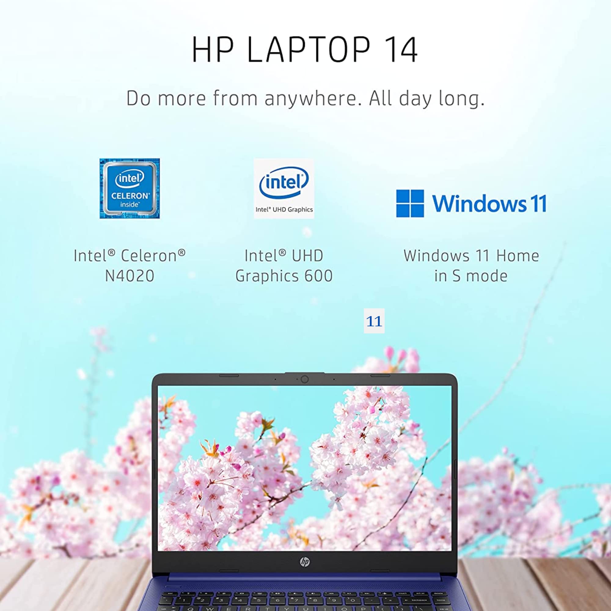 Laptop HP Stream 14 pulgadas, procesador Intel Celeron, memoria de 8 GB, almacenamiento eMMC de 64 GB, carga rápida, HDMI, batería dura hasta 11 horas, Office 365 1 año, Win11 S, microfibra