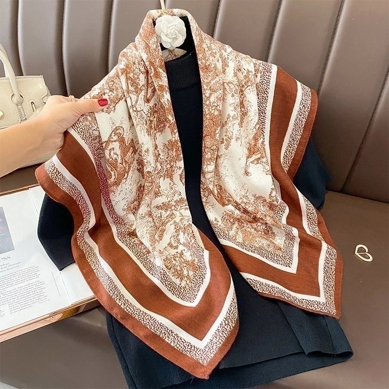 Women's Classical Square Flower Polyester Silk Scarf