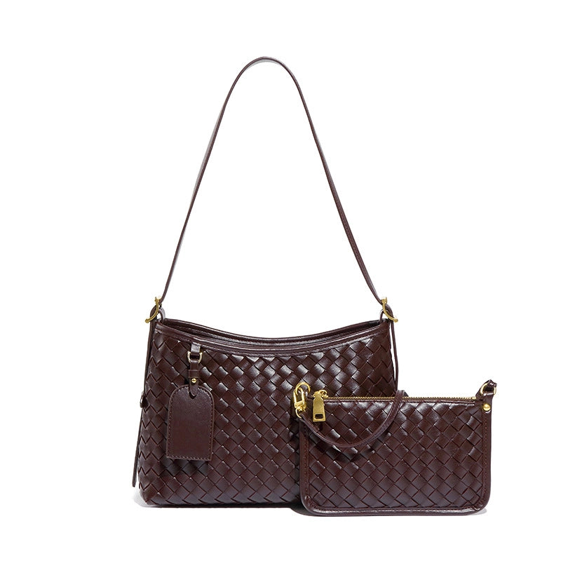 Women's Pu Leather Solid Color Basic Weave Dumpling Shape Zipper Crossbody Bag