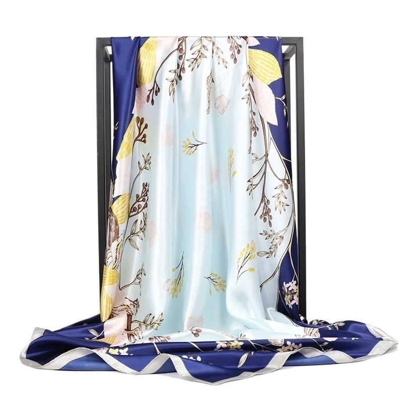Women's Casual Minimalist Tree Feather Flower Satin Printing Silk Scarf