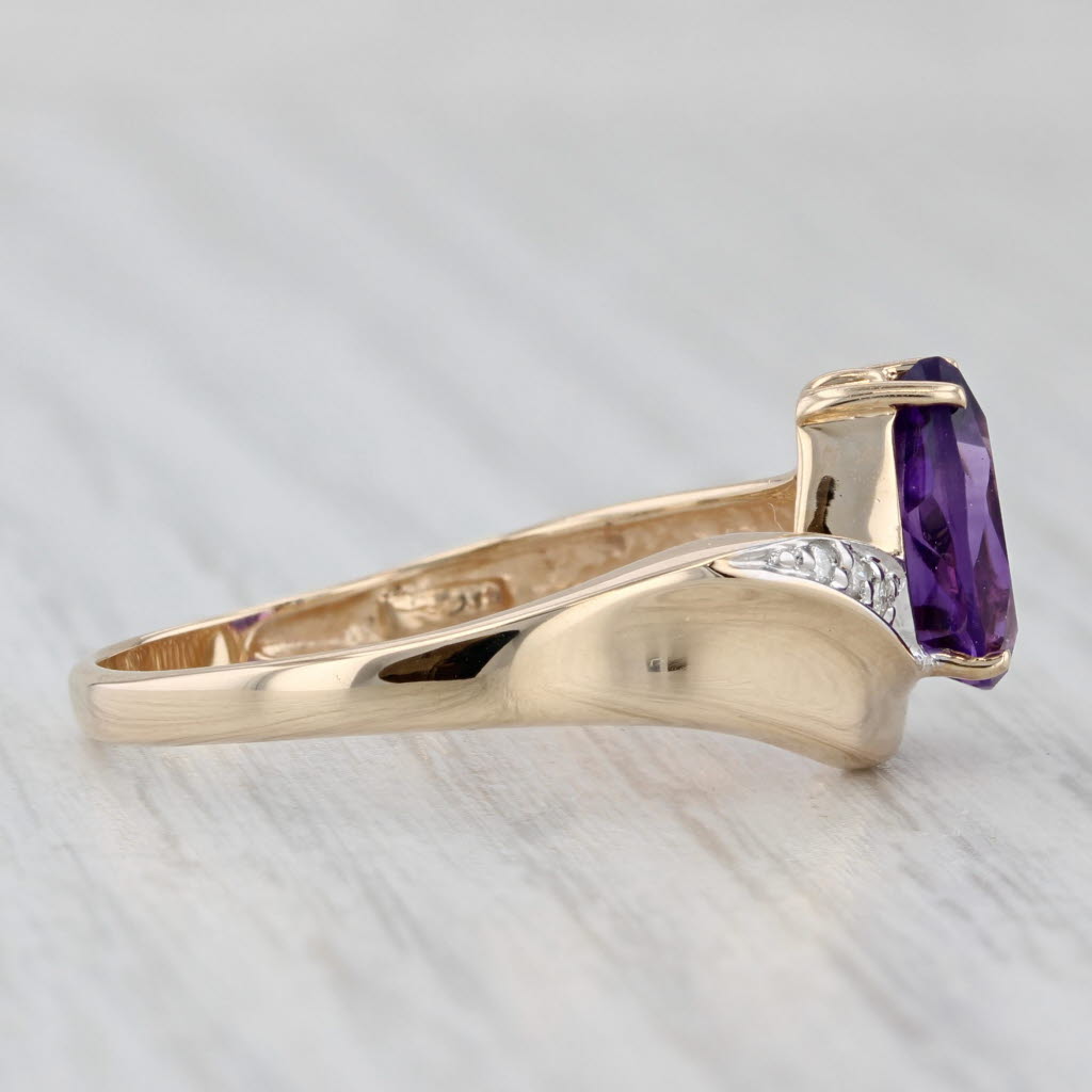 2.20ct Amethyst Pear Ring 14k Yellow Gold Diamond Accents Size 10.25