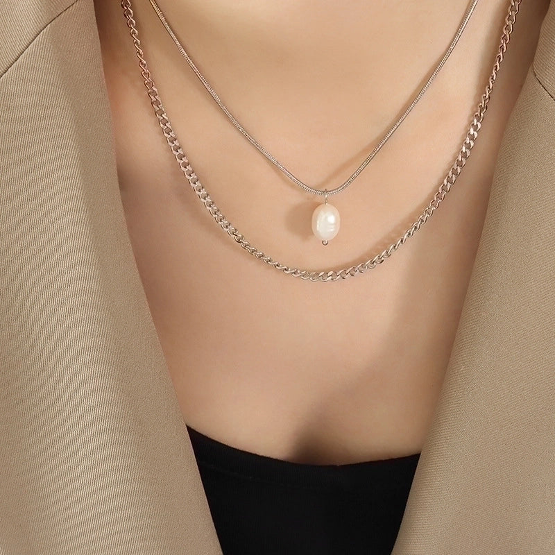 Fashion Human Face 304 Stainless Steel Freshwater Pearl 18K Gold Plated Plating Necklace