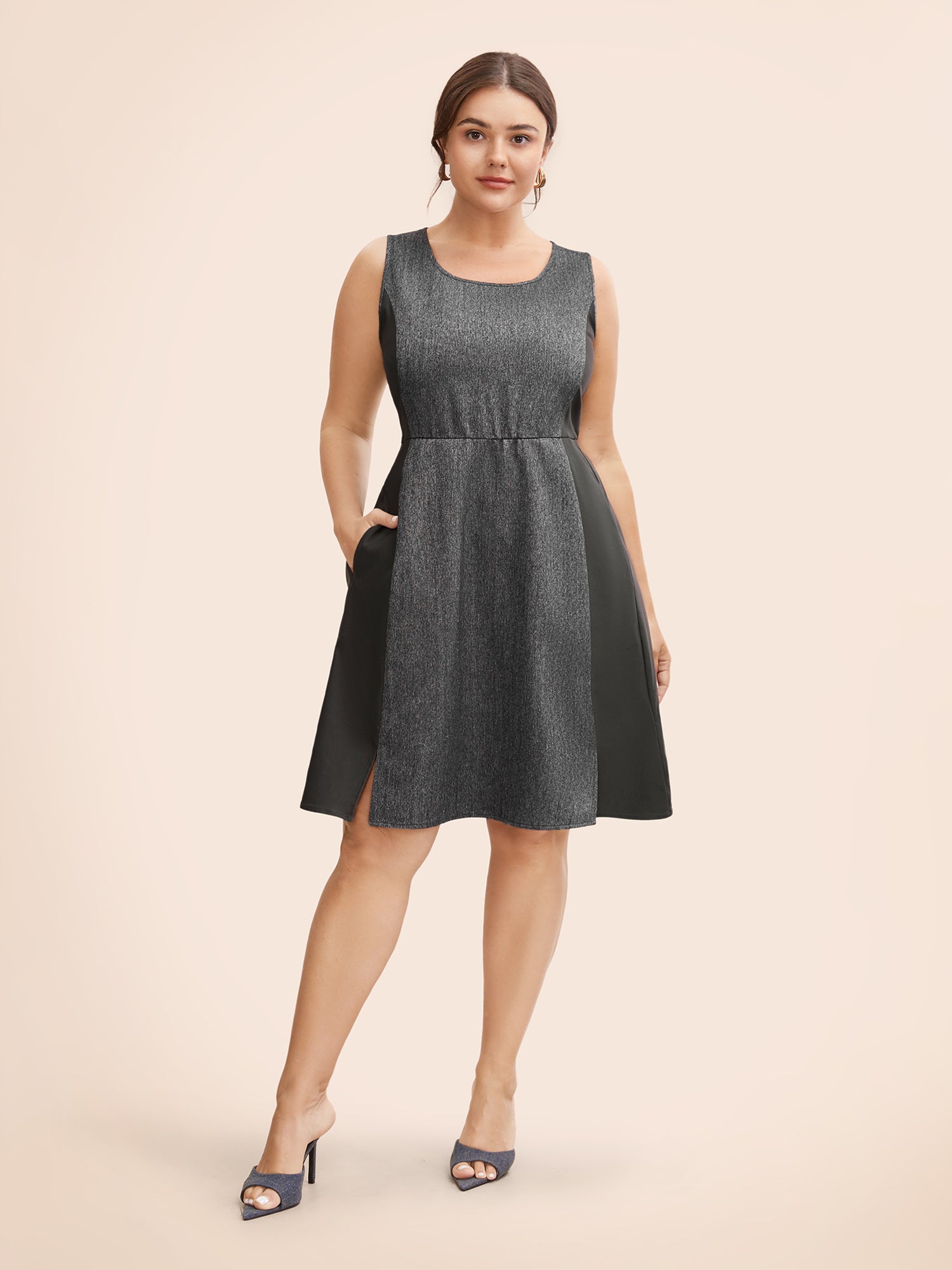 Stretch Woven Seamed Fiited Midi Dress