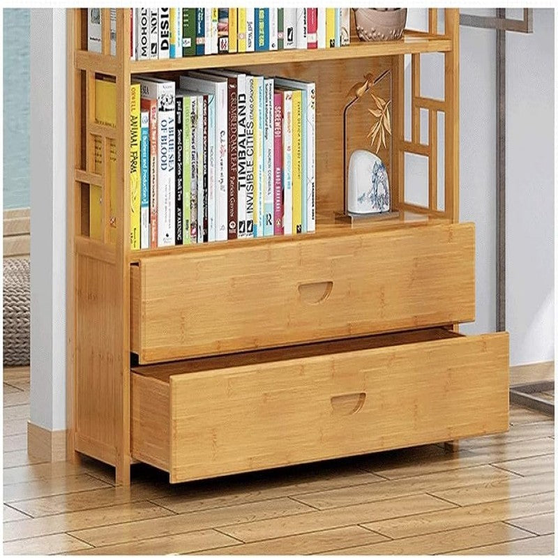 Wooden Bookshelf With Drawers Floor-Standing Display Shelf Storage Rack Organizer For Home Office