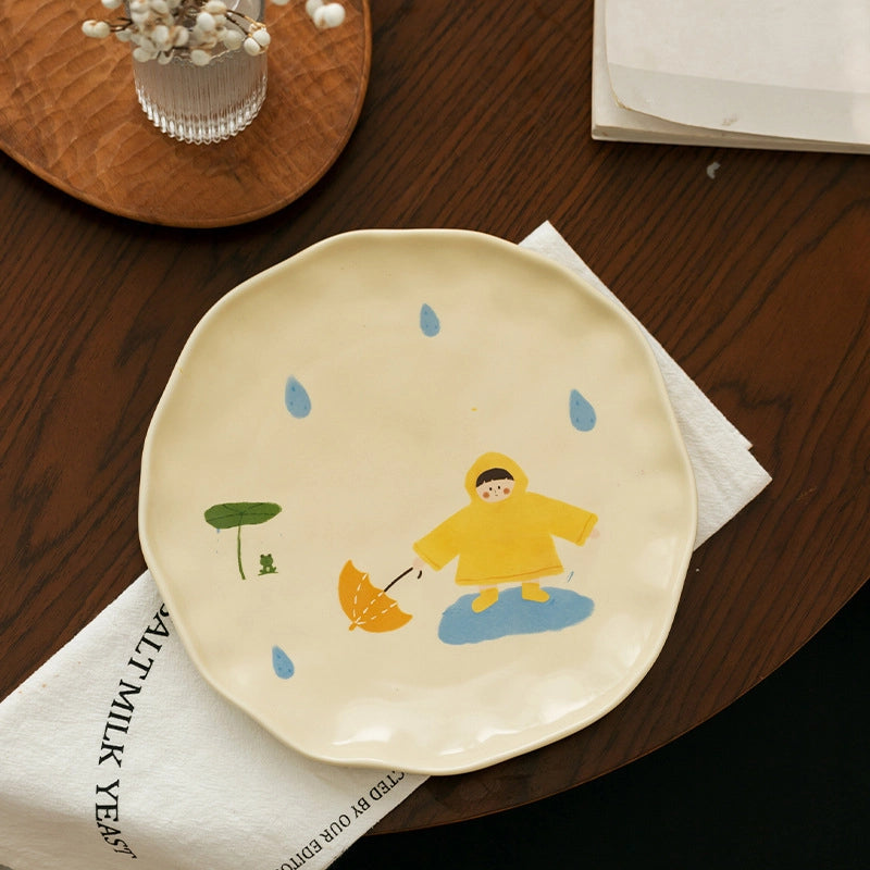 Vintage Girl's Dinner Plate Cute Plate Household Ceramic Plate Cartoon Plate Rice Bowl Small Bowl Mug With Lid