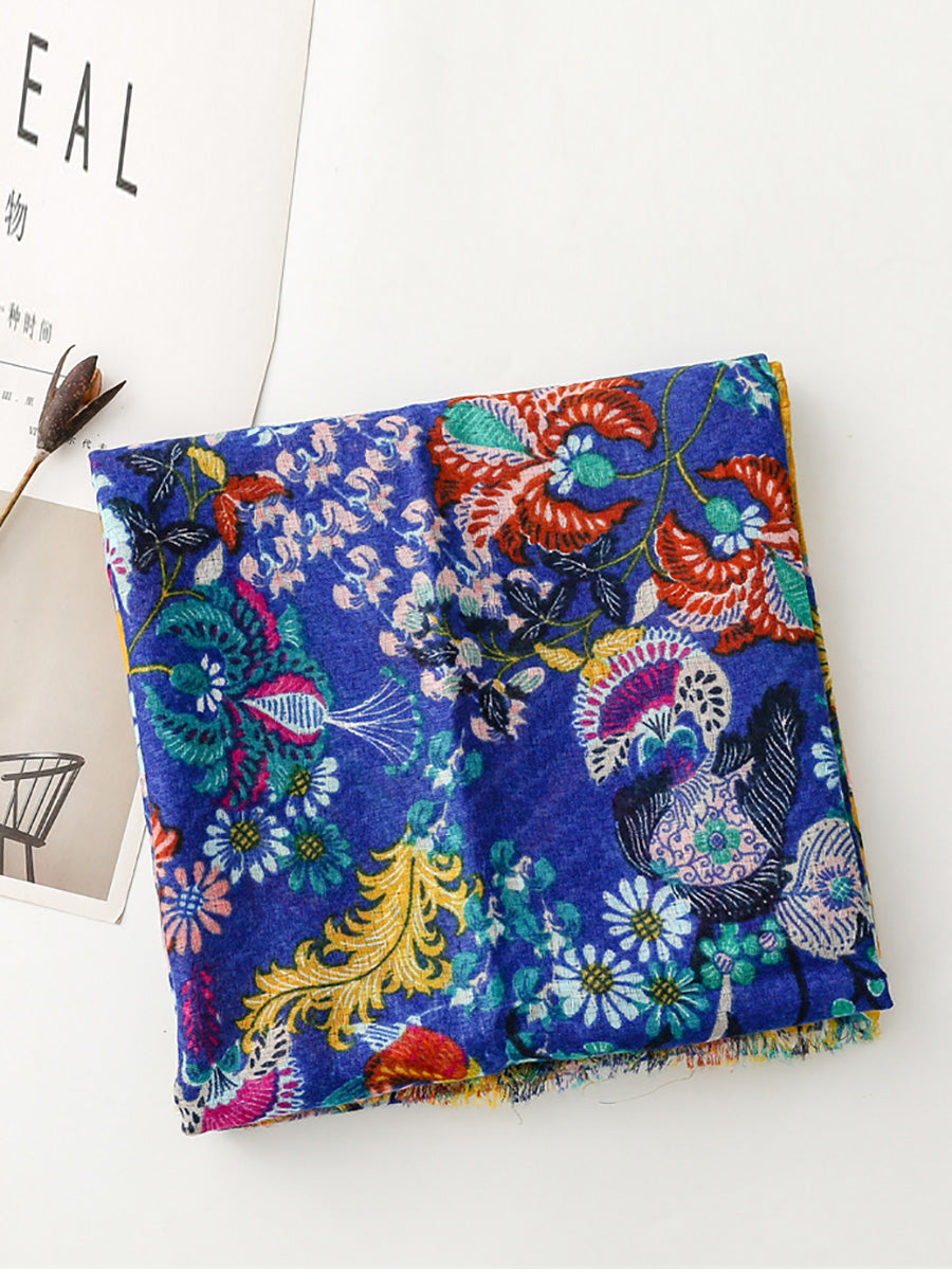 Women Vintage Colorblock Flower Shawl Scarf