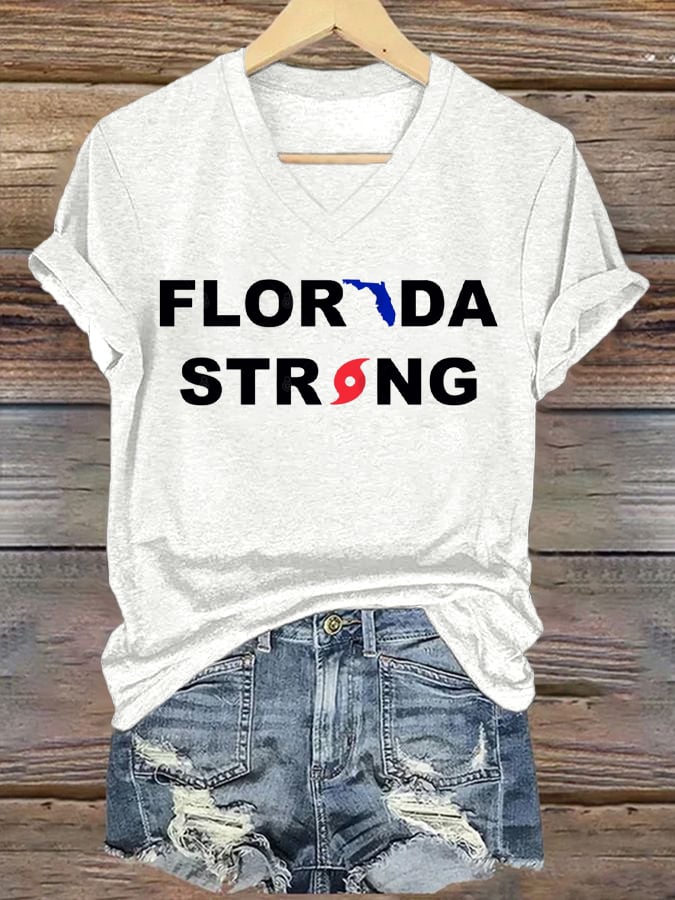 Women's Florida Strong Print V-Neck Short Sleeve T-Shirt