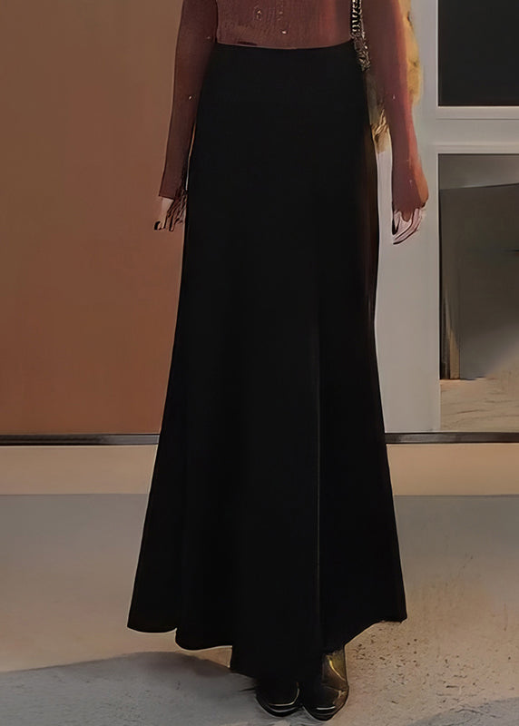 Natural Black Elastic Waist A Line Skirts Spring