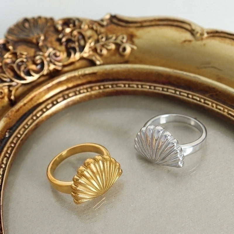 Casual Classic Style Shell Titanium Steel 18K Gold Plated Plating Rings