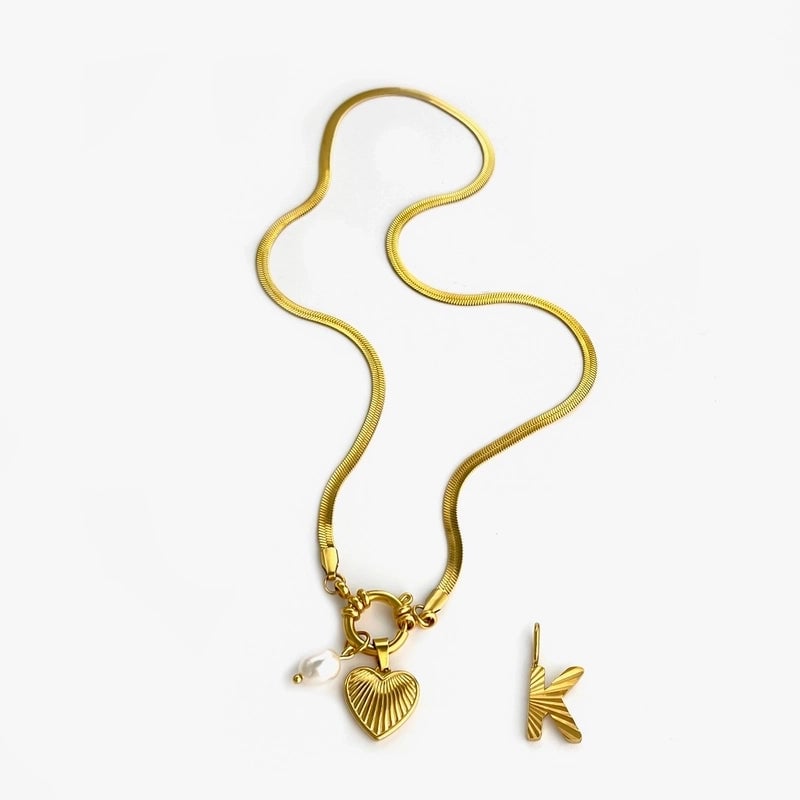 Minimalist Commute Letter Heart Shape 316L Stainless Steel  Freshwater Pearl 18K Gold Plated Stainless Steel Necklaces