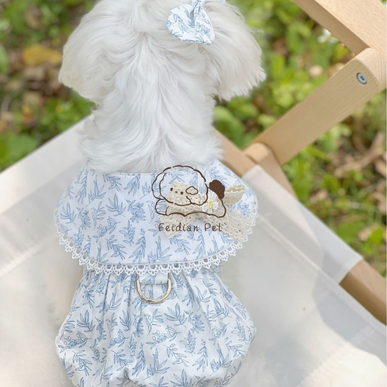 Leaf Printed Dog Dress with Hair Clip