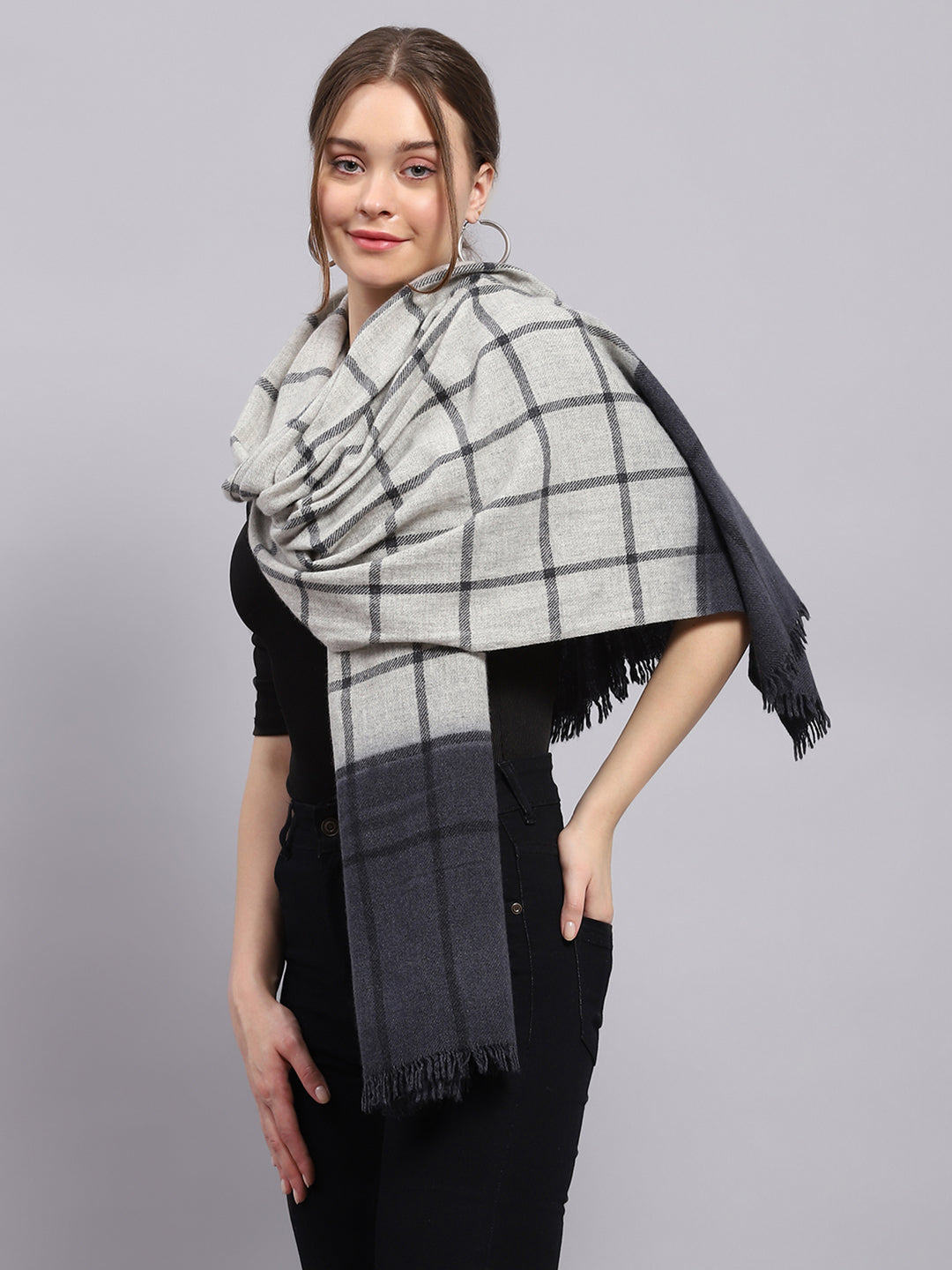 Women Grey Check Stole