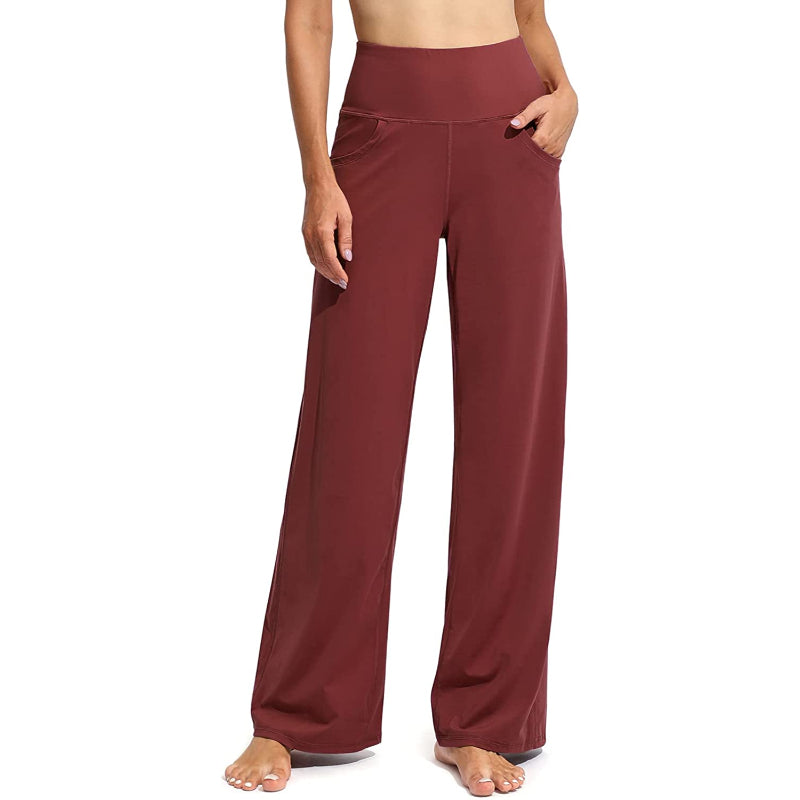 Women Wide Leg Yoga Pants High Waist Stretch Workout Sweatpants With Pockets Casual Straight Leg Pants