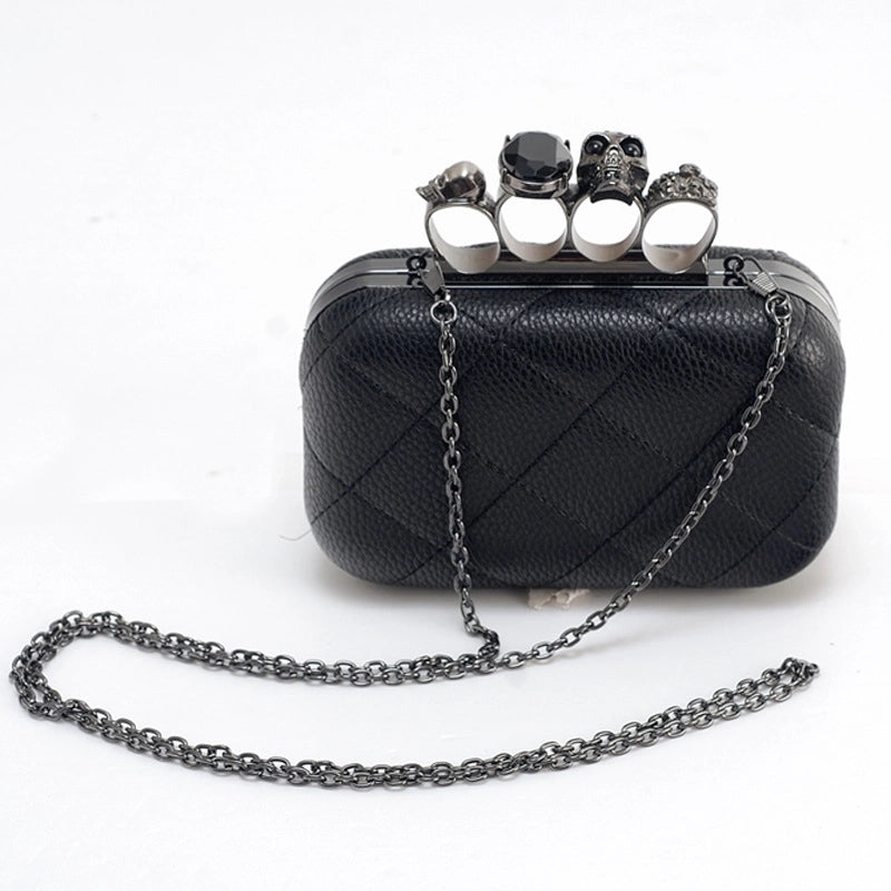 Black Pu Leather Lingge Square Evening Bags