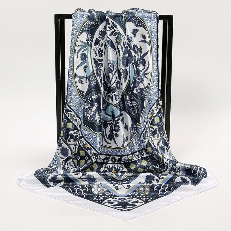 Unisex Streetwear Stripe Cashew Nuts Flower Satin Printing Silk Scarf