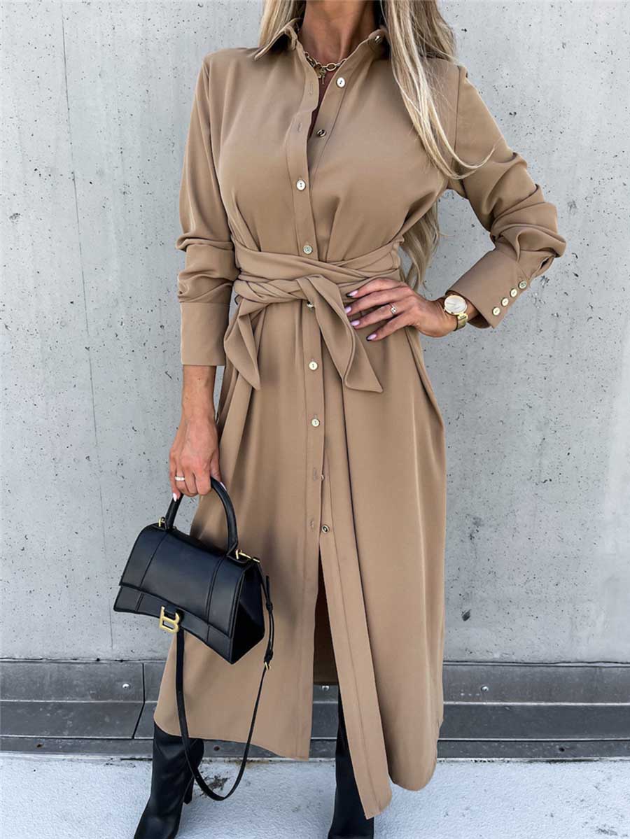 Long Solid Color Cardigan Long Sleeve Hem Dress
