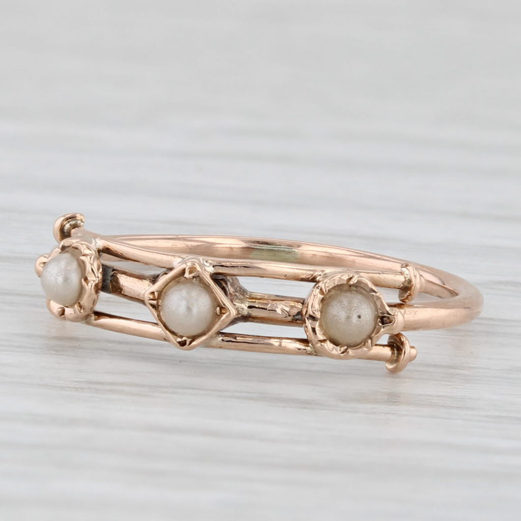 Antique Split Pearl Ring 10k Rose Gold Size 4.5 Stackable