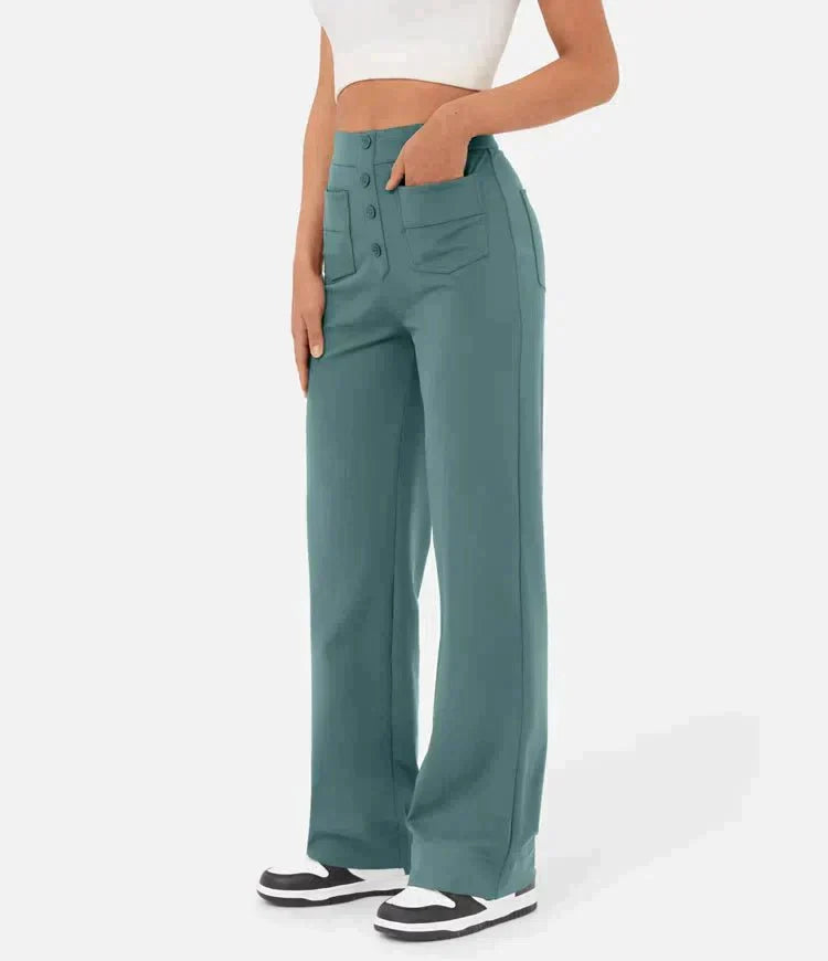 Elastic leisure pants with high waist