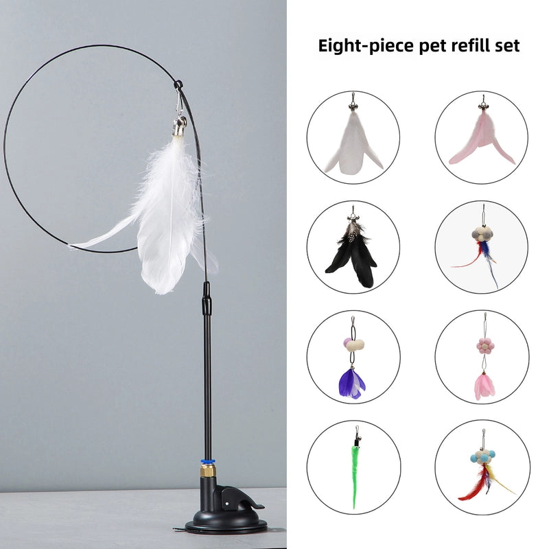 Upgrade Glue Suction Cup Steel Wire Rod Feather Tease Cat Stick Cat Self-Hi Relief Mi Toy Supplies
