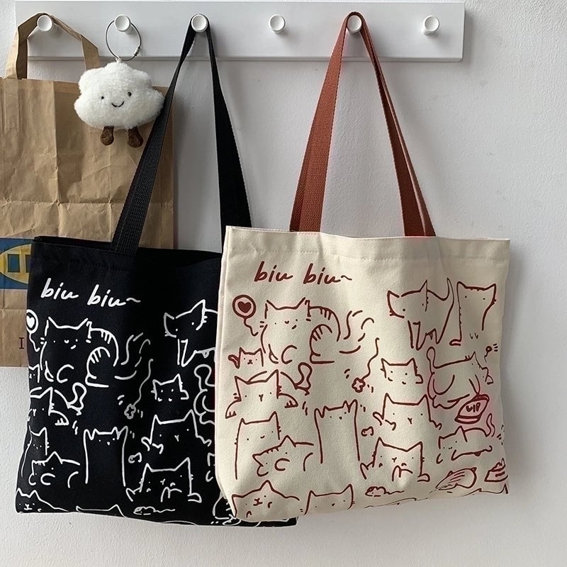 Women's Basic Letter Canvas Shopping Bags
