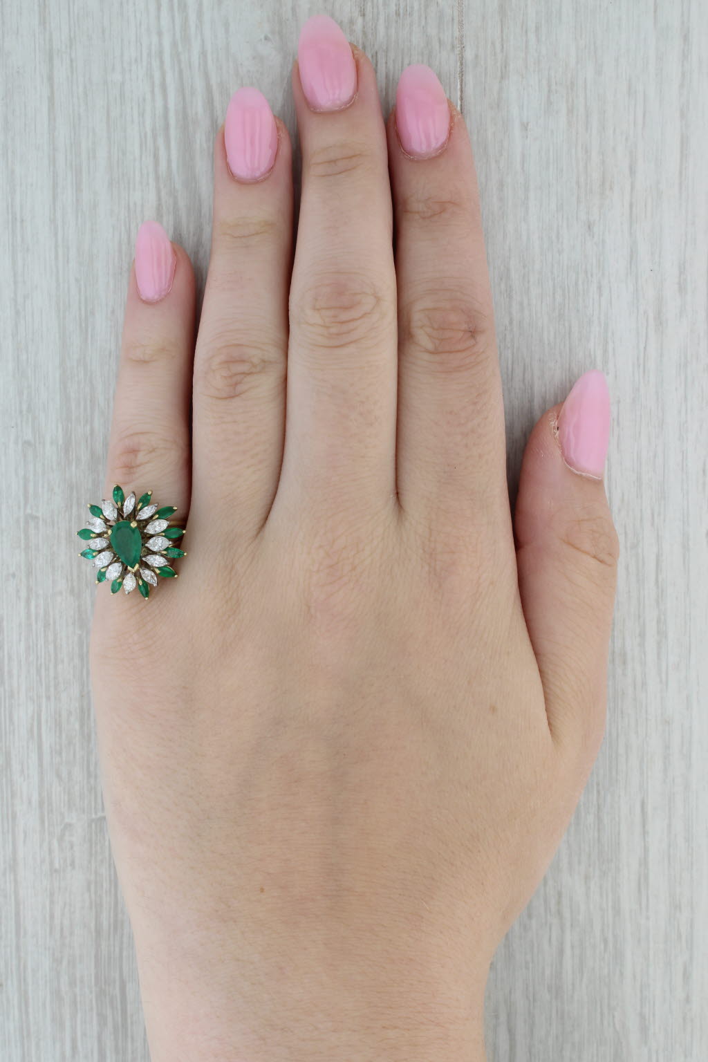 2.64ctw Emerald Diamond Cluster Ring 18k Yellow Gold Size 7 Cocktail