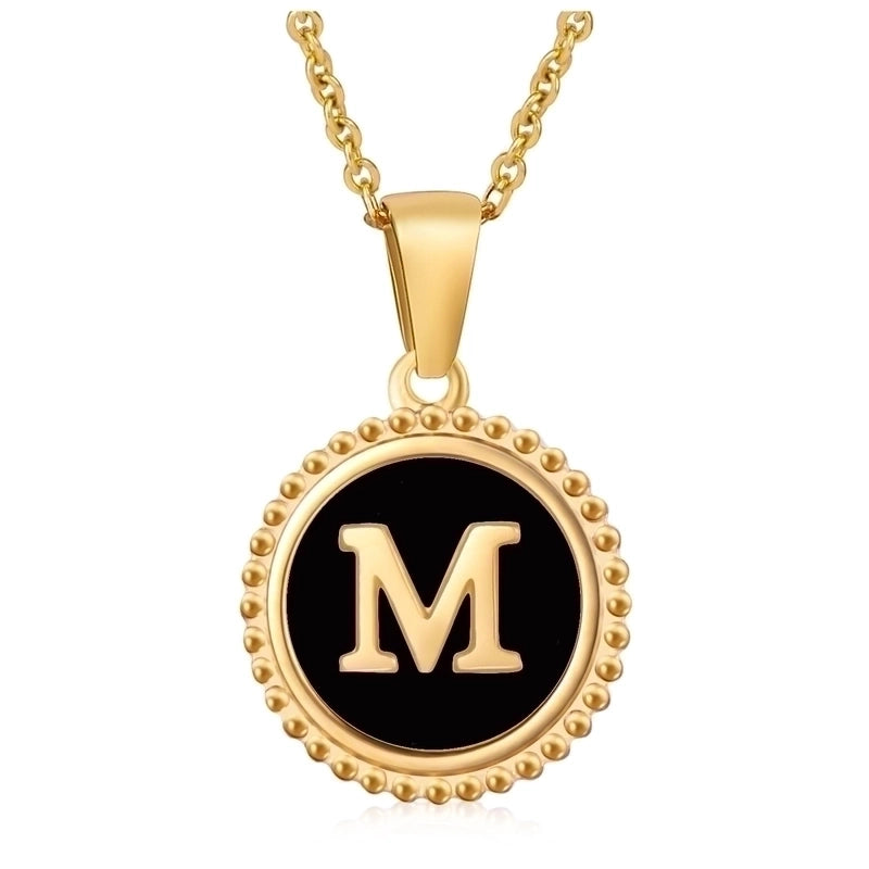 Fashion Round Letter 304 Stainless Steel 18K Gold Plated Enamel Gold Plated Pendant Necklace