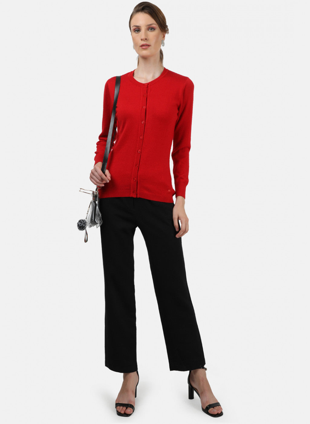 Women Red Solid Cardigan