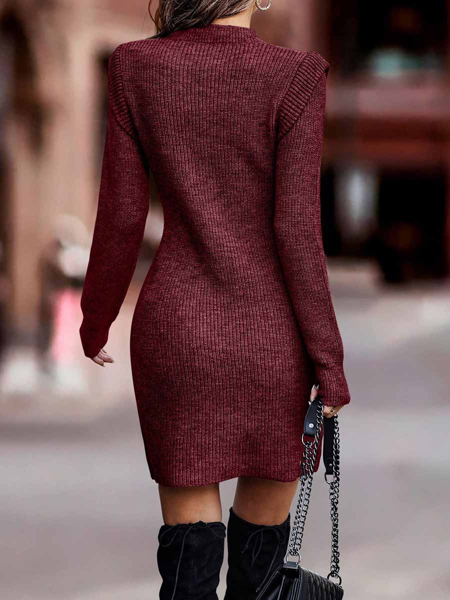 Solid Color Round Neck Sweater Dress(6 colors)