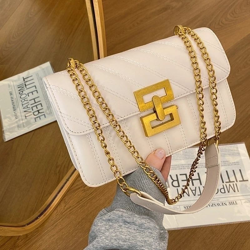 Women's Medium Pu Leather Solid Color Elegant Classic Style Square Flip Cover Shoulder Bag Crossbody Bag