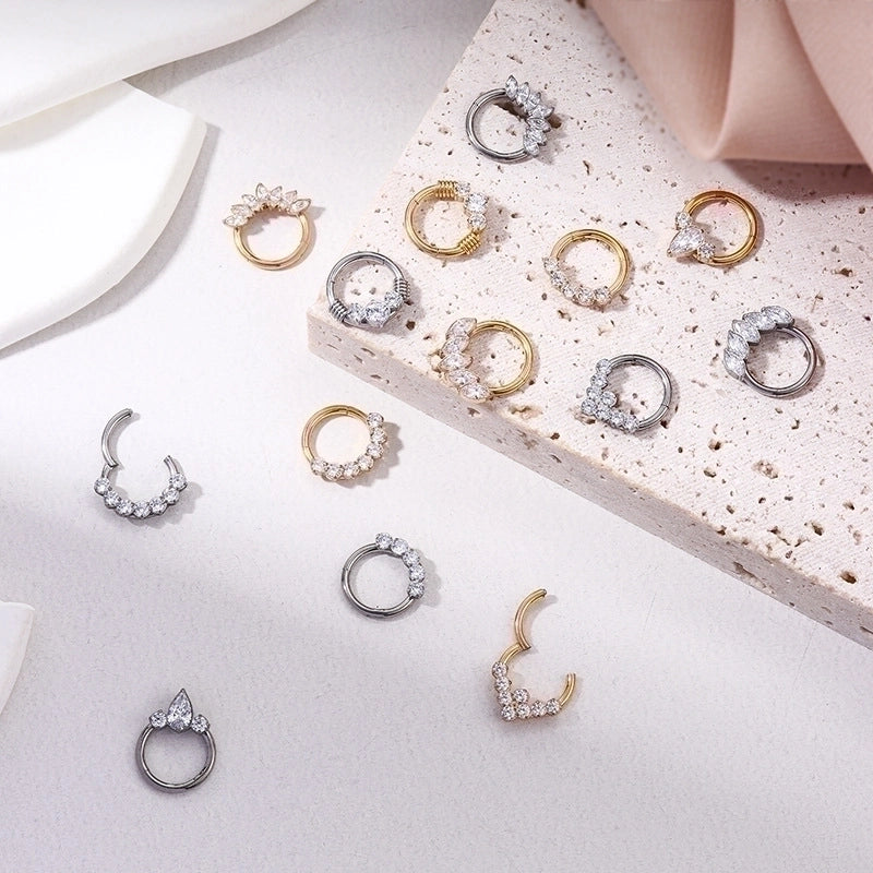 1 Piece Nose Rings & Studs Retro Leaf Water Droplets Pure Titanium Inlaid Zircon
