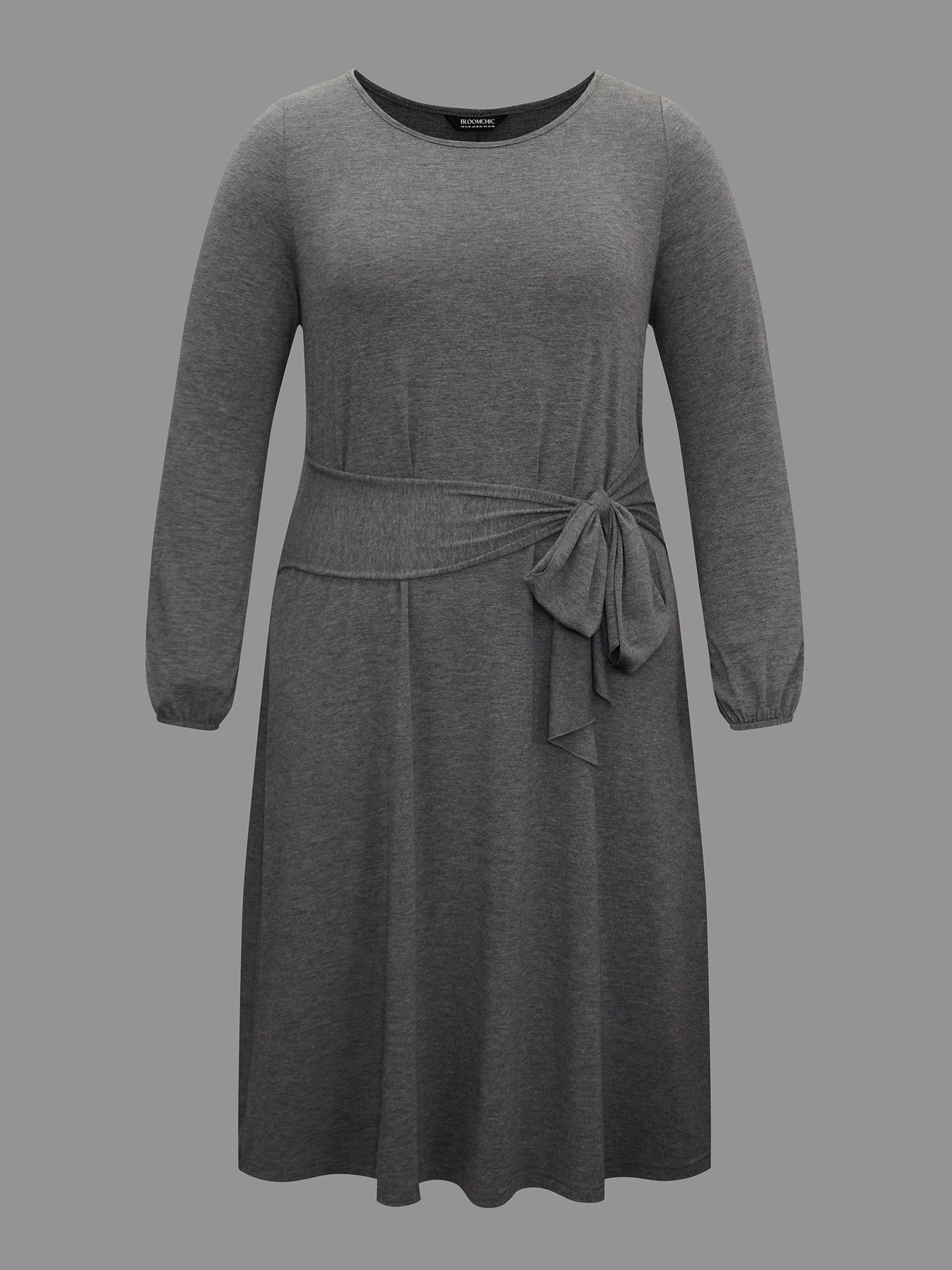Stretchy Waist-Tie Plain Knit Dress