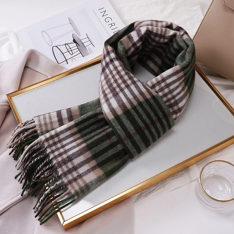 Women's Vintage Style Sweet Minimalist Stripe Plaid Artificial Wool Scarf