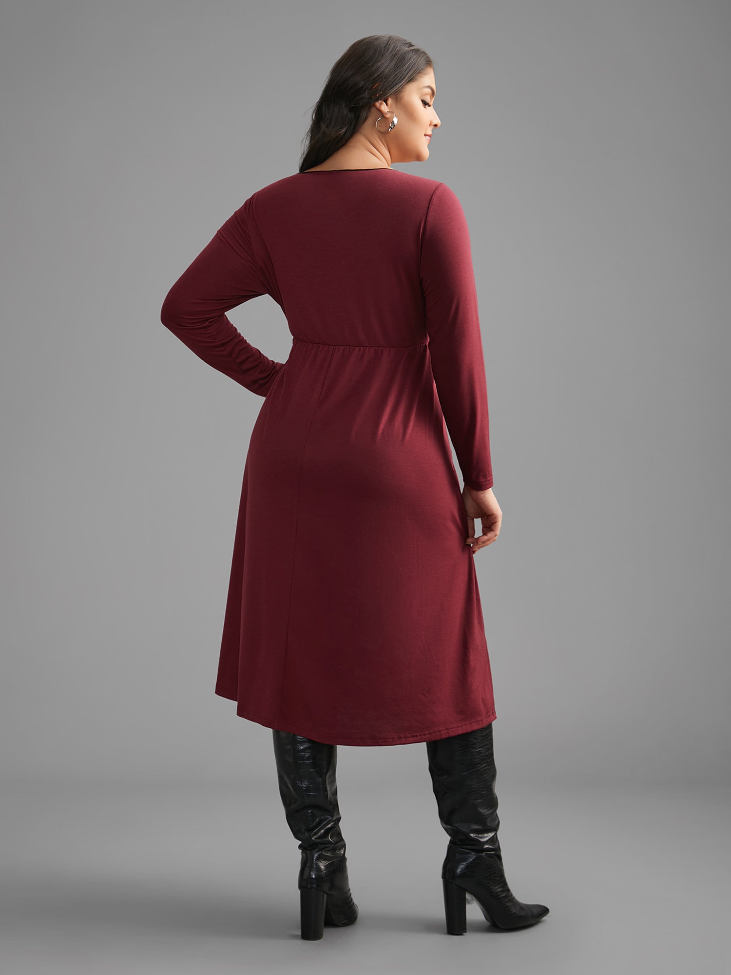 Square Neck Lace Panel Lace Up Dress