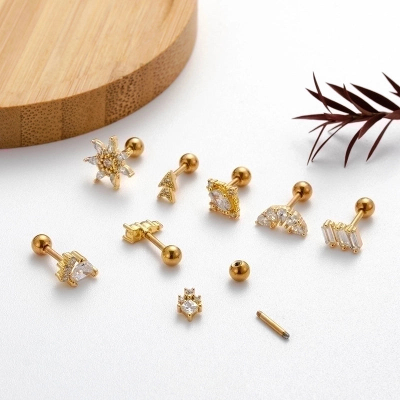 1 Piece Ear Cartilage Rings & Studs IG Style Sector Snowflake Copper Plating Inlay Zircon