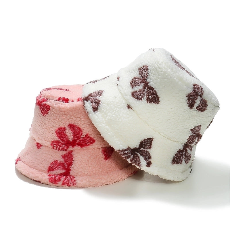 Women's Minimalist Classic Style Bow Knot Printing Bowknot Flat Eaves Bucket Hat