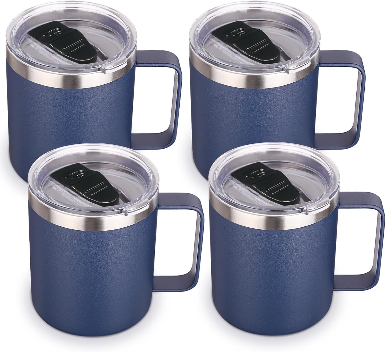 Volhoply 14oz Insulated Stainless Steel Coffee Mug with Leakproof Lid,Double Wall Vacuum Travel Coffee Cup with Handle,Reusable Metal Tumbler,Camping Mugs Keep Hot/Cold,Christmas Gifts(Black,1