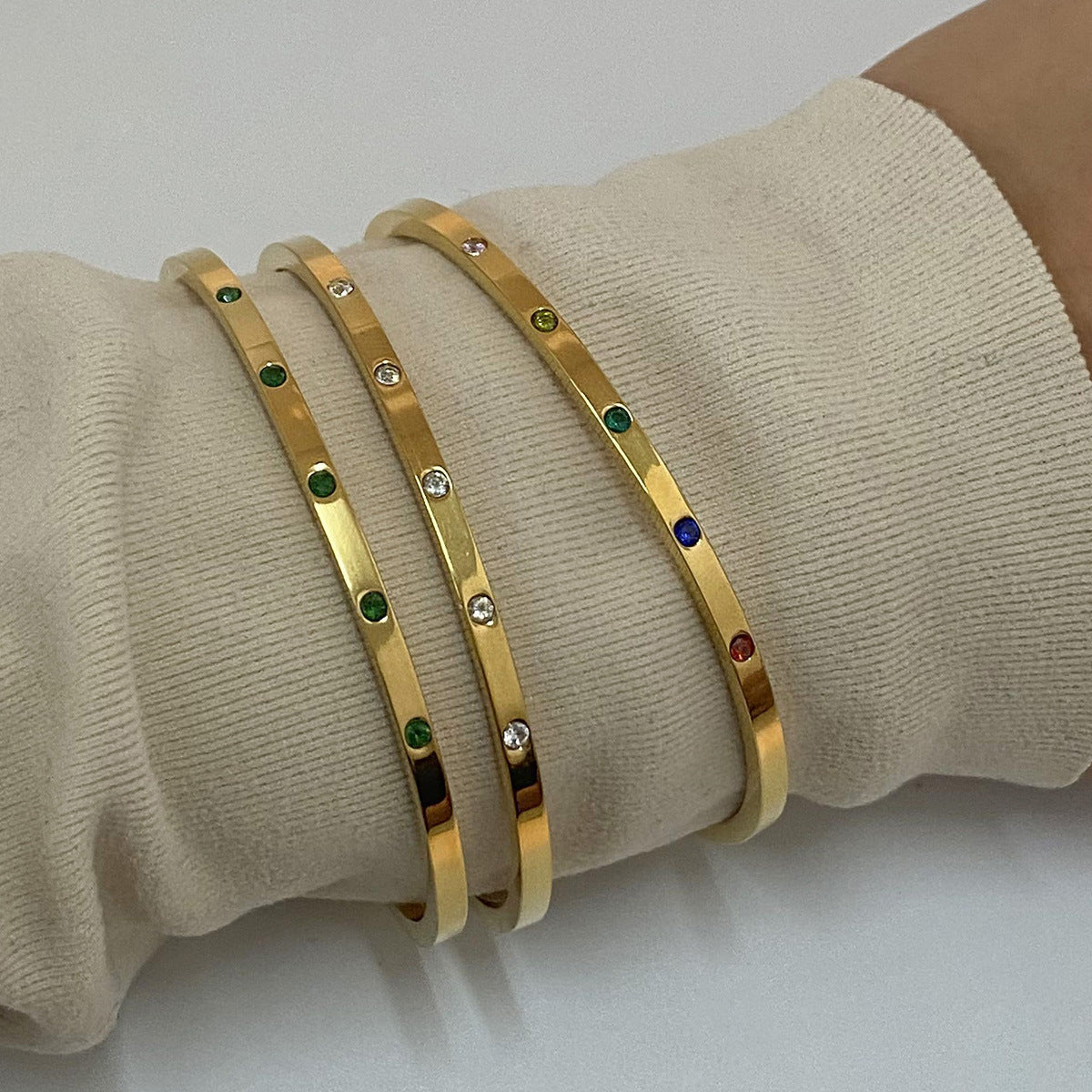 Stainless Steel Rhinestone Open Bracelet High Version Bracelet Titanium Steel Hand Jewelry Bracelet