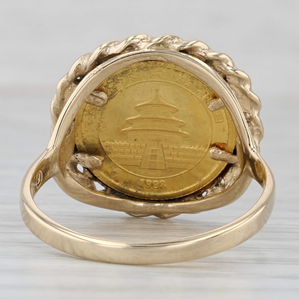 1998 5 Yuan Chinese Panda Coin Ring 14k Yellow Gold Size 9.75