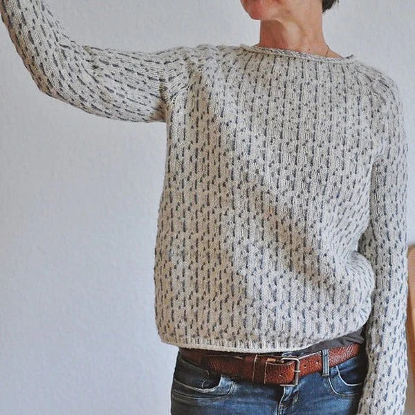 Retro Chic Raindrop Pattern Crew Neck Sweater