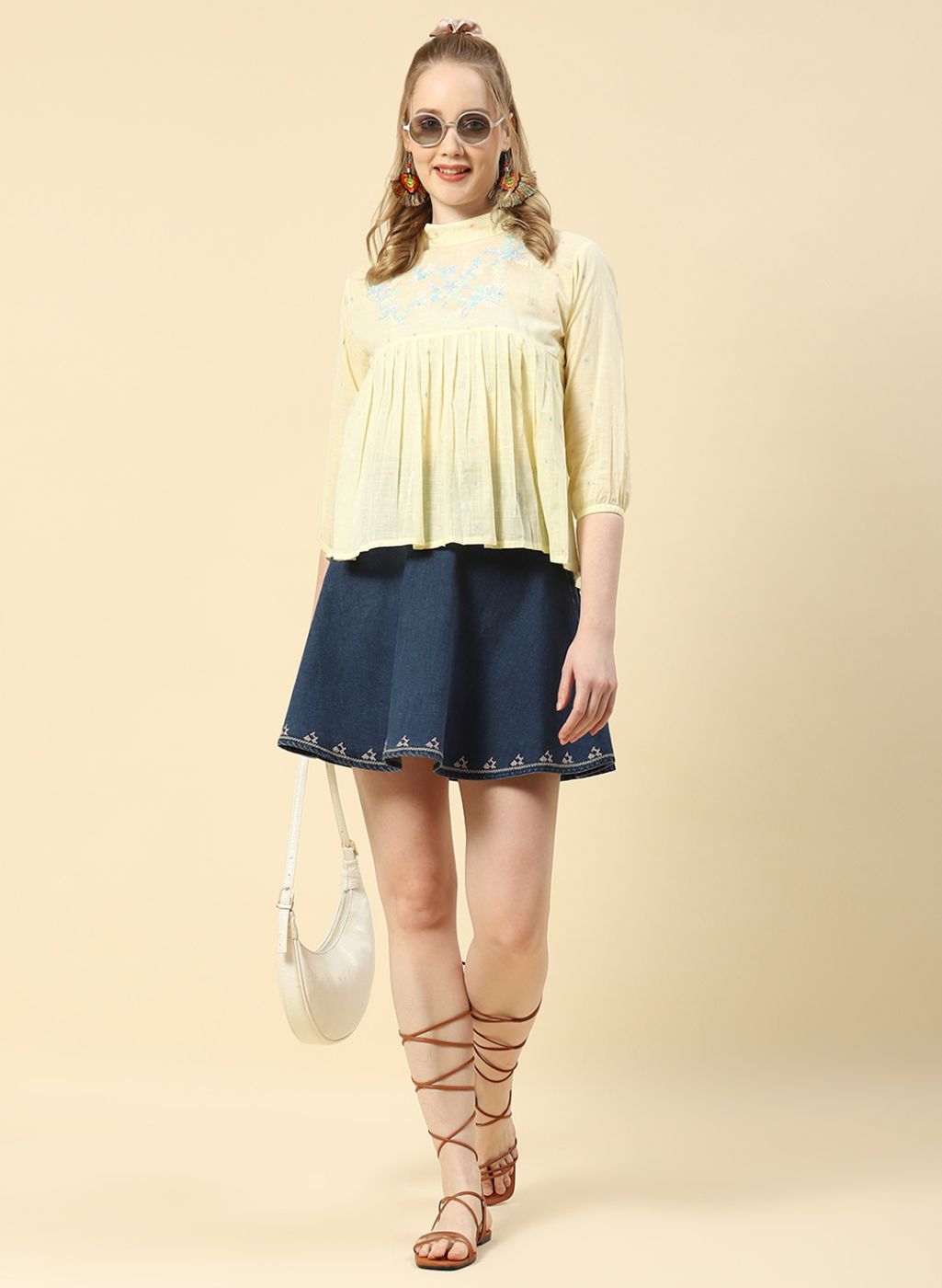 Women Yellow Embroidered Top