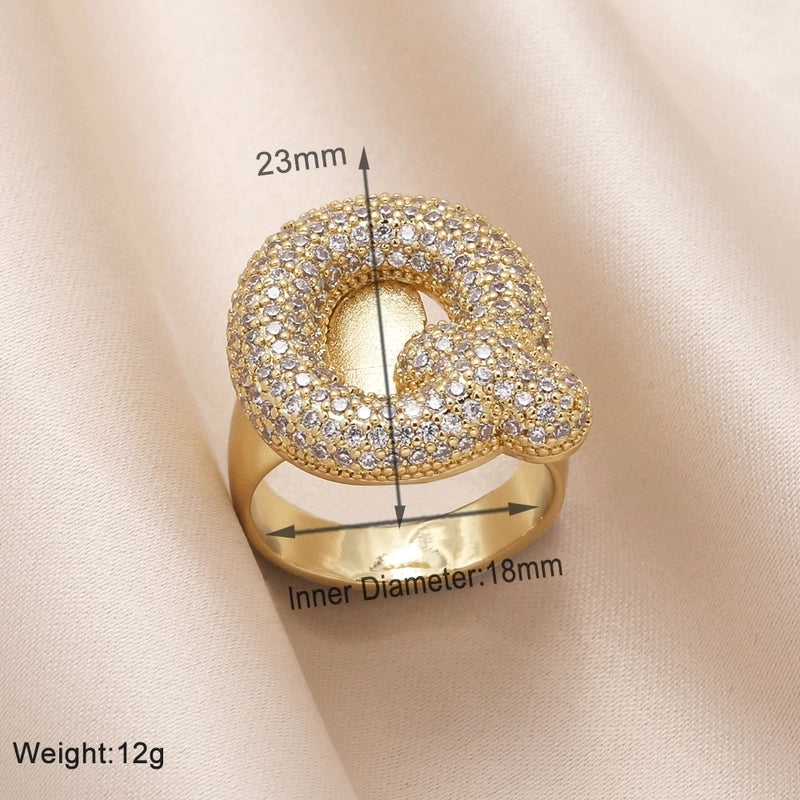 Copper 18K Gold Plated Modern Style Minimalist Plating Inlay Letter Zircon Open Rings