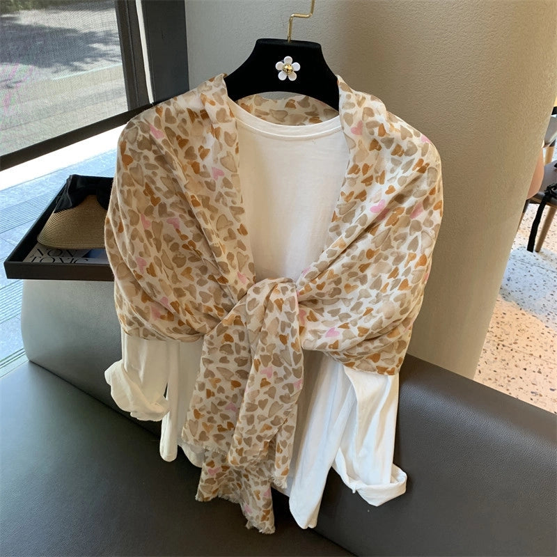 Women's Silk Scarf Summer Versatile Thin Scarf Cotton And Linen Scarf Blue Feather Tassel Beach Towel Sunscreen Shawl
