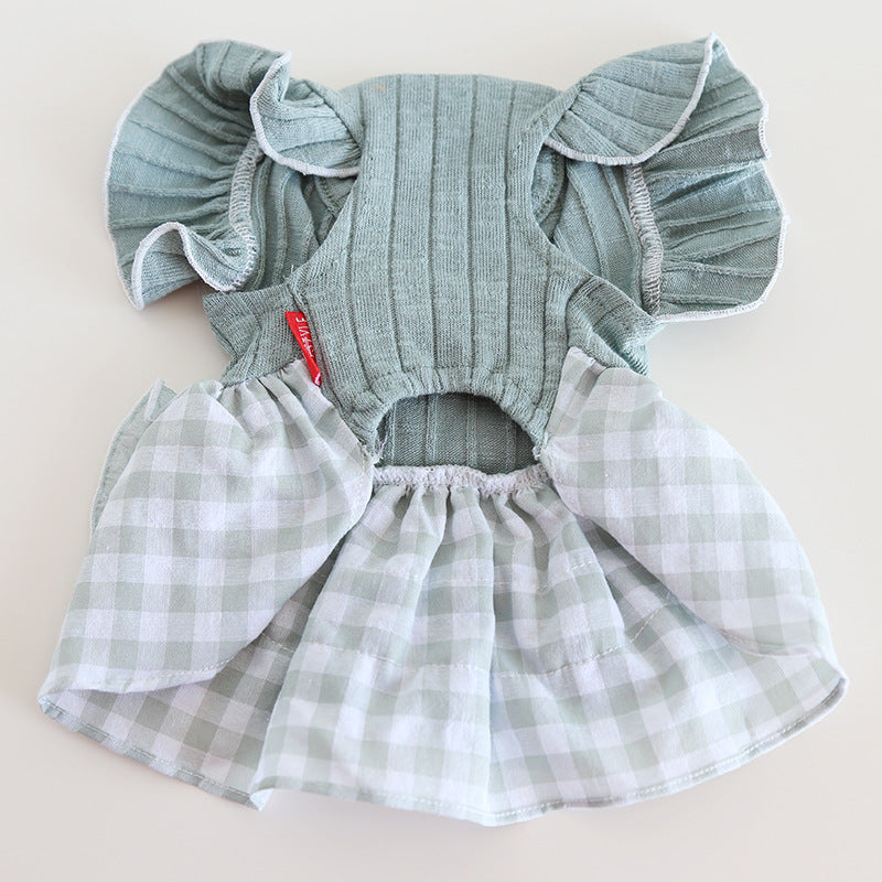 Sweet Flower Plaid Lace Dog Cat Dress