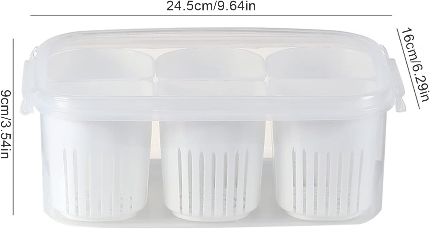 Fridge Food Storage Container With Lid. Airtight Refrigerator Food Box With 6 Pcs Detachable Drain Basket