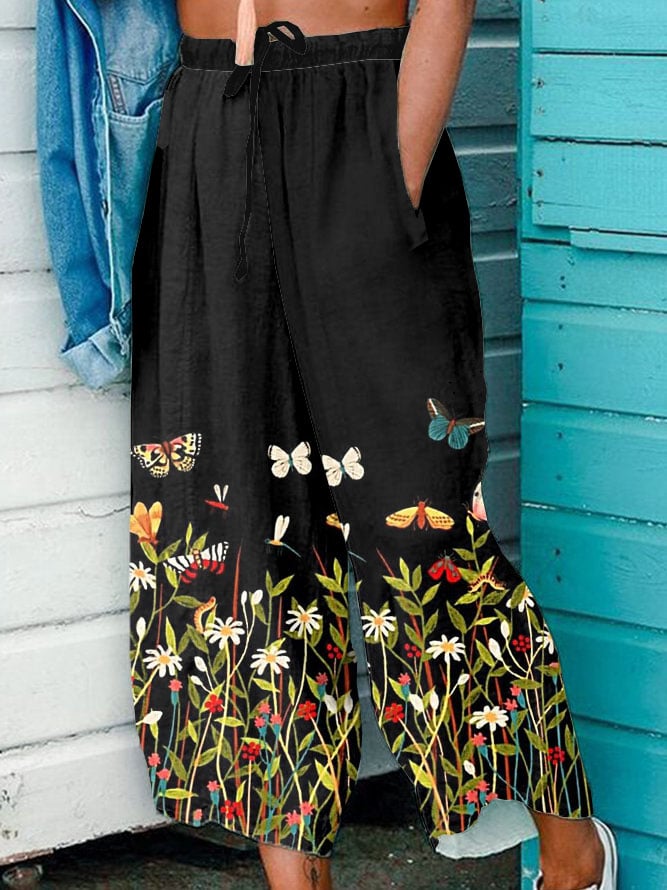 Women's Classic Floral Print Wide Leg Pants