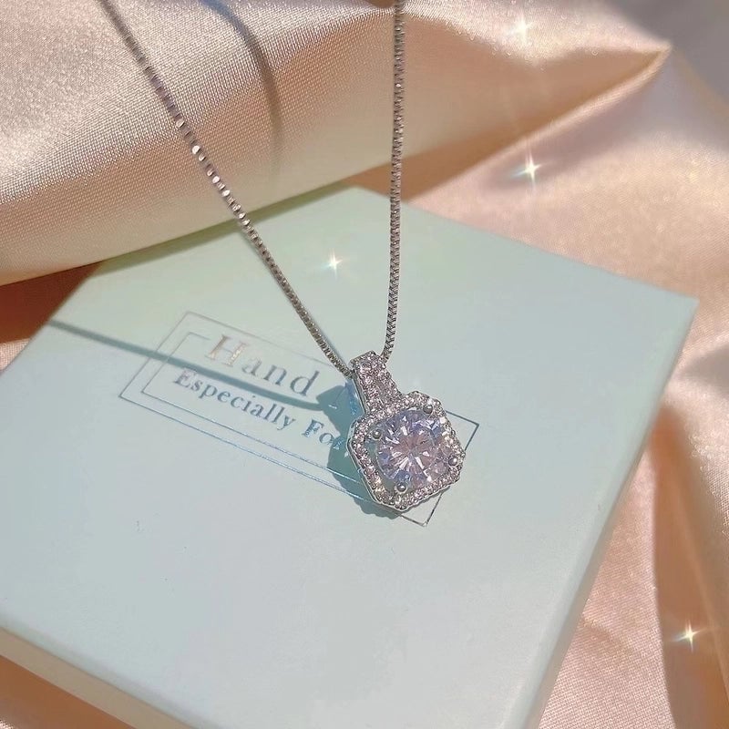 Titanium Steel Minimalist Inlay Square Zircon Necklace Earrings Rings