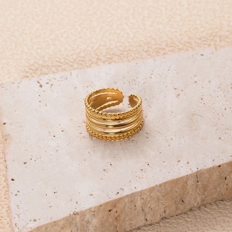 IG Style Retro Geometric 304 Stainless Steel Plating Hollow Out Open Ring
