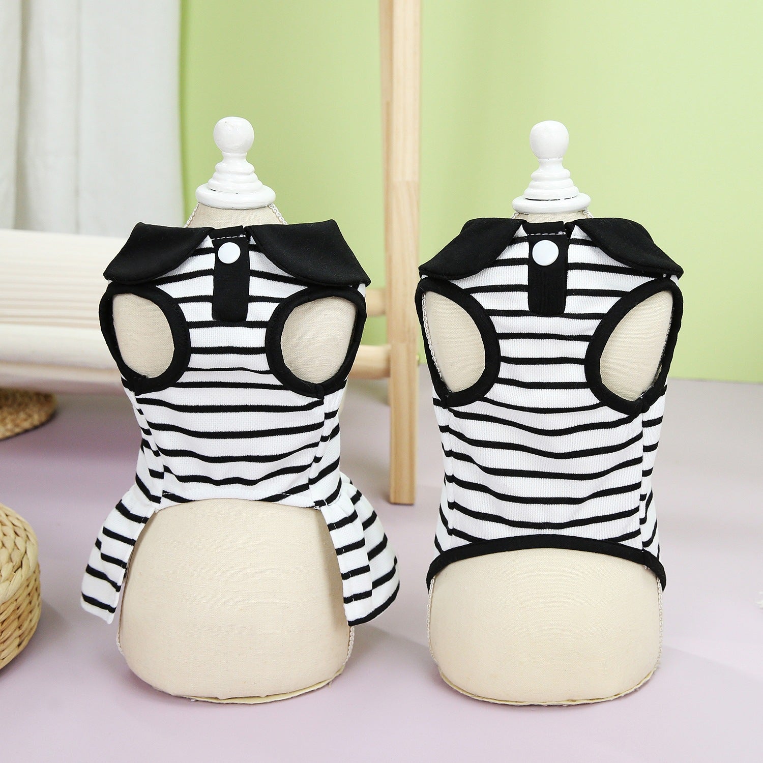 Striped Collar Dog Cat Dress/Tee