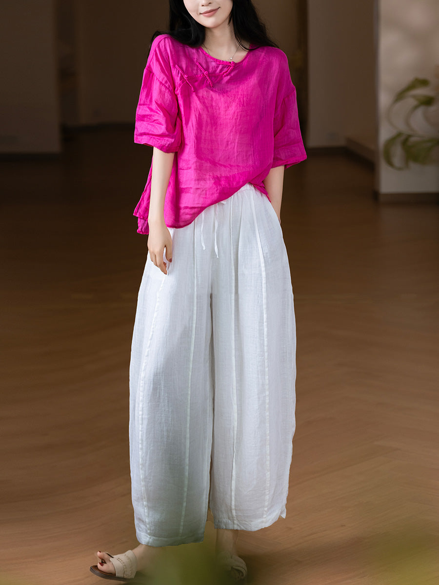 Women Summer Pure Color 100%Ramie Bloomers